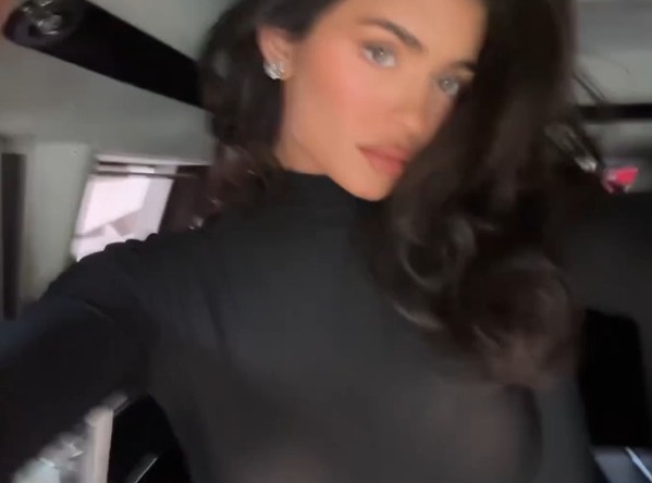 Kylie Jenner Tits Black Sheer Top