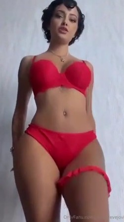 Malu Trevejo Curly hair red lingerie